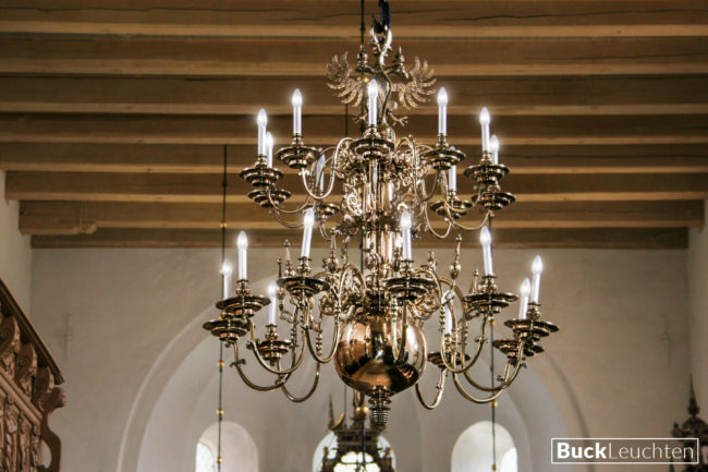 Flämischer Barockleuchter 16 Arme in 2 Kränzen Kaminzimmer Schloss Stolberg, D = ca. 103 cm · H = ca. 106 cm Messingguss